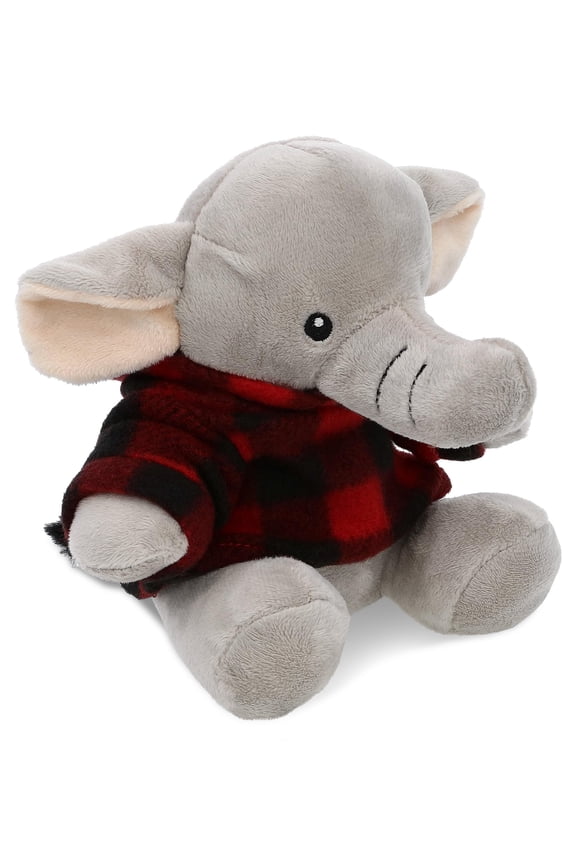 Super Soft Elephant with Clothes Stuffed Animal and Plaid Red Hoodie Sweater - Cute Elephant Plush Lumberjack Stuffed Toy with Plaid Jacket Dress Up for Christmas, Holiday, Winter - 6 Inches