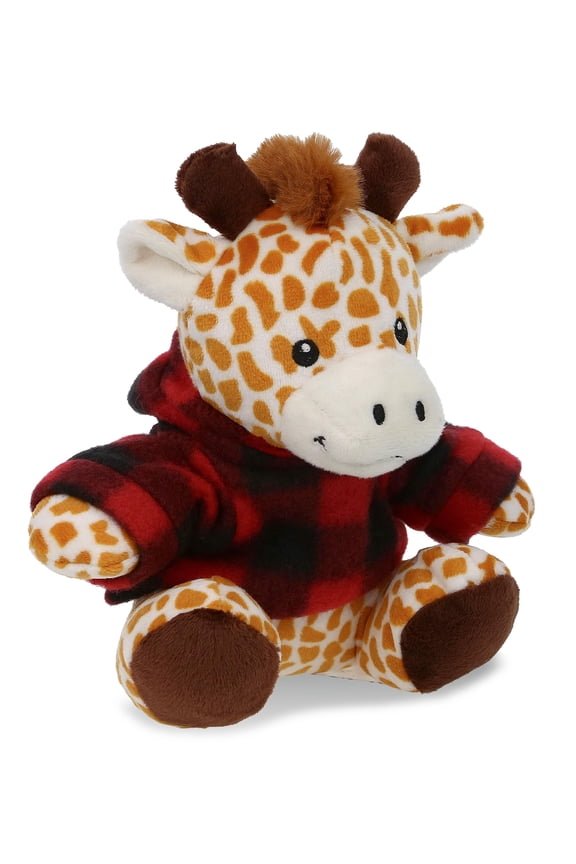Super Soft Giraffe with Clothes Stuffed Animal and Plaid Red Hoodie Sweater - Cute Giraffe Plush Lumberjack Stuffed Toy with Plaid Jacket Dress Up for Christmas, Holiday, Winter - 6 Inches
