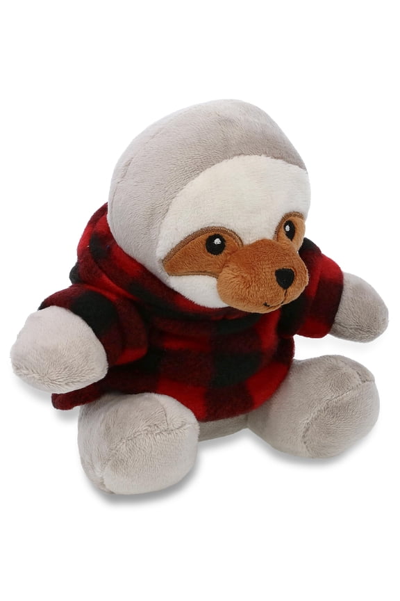 Super Soft Sloth with Clothes Stuffed Animal and Plaid Red Hoodie Sweater - Cute Sloth Plush Lumberjack Stuffed Toy with Plaid Jacket Dress Up for Christmas, Holiday, Winter - 6 Inches