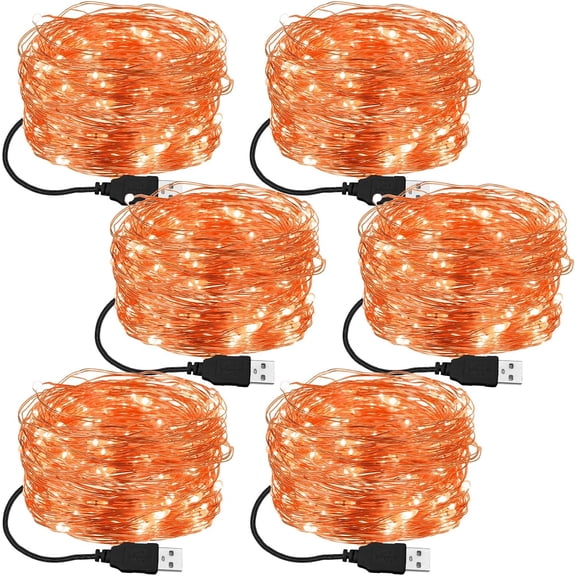 6 PS Orange USB String Lights 33 ft 100 LED Fairy Lights String for Halloween Indoor Outdoor Wedding Party Festival Garden Decoration Orange