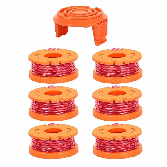 6-Pack 0.065 10FT Auto-Feed Weed Eater Replacement Spools with 1 Cap Compatible with WORX WA0010/WA6531
