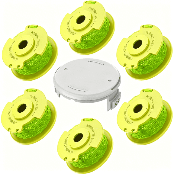 6 Pack 0.08'' String Trimmer Refill Line Weed Eater String Compatible with Ryobi AC80RL3/AC14HCA  (6 Spools & 1 Cap)