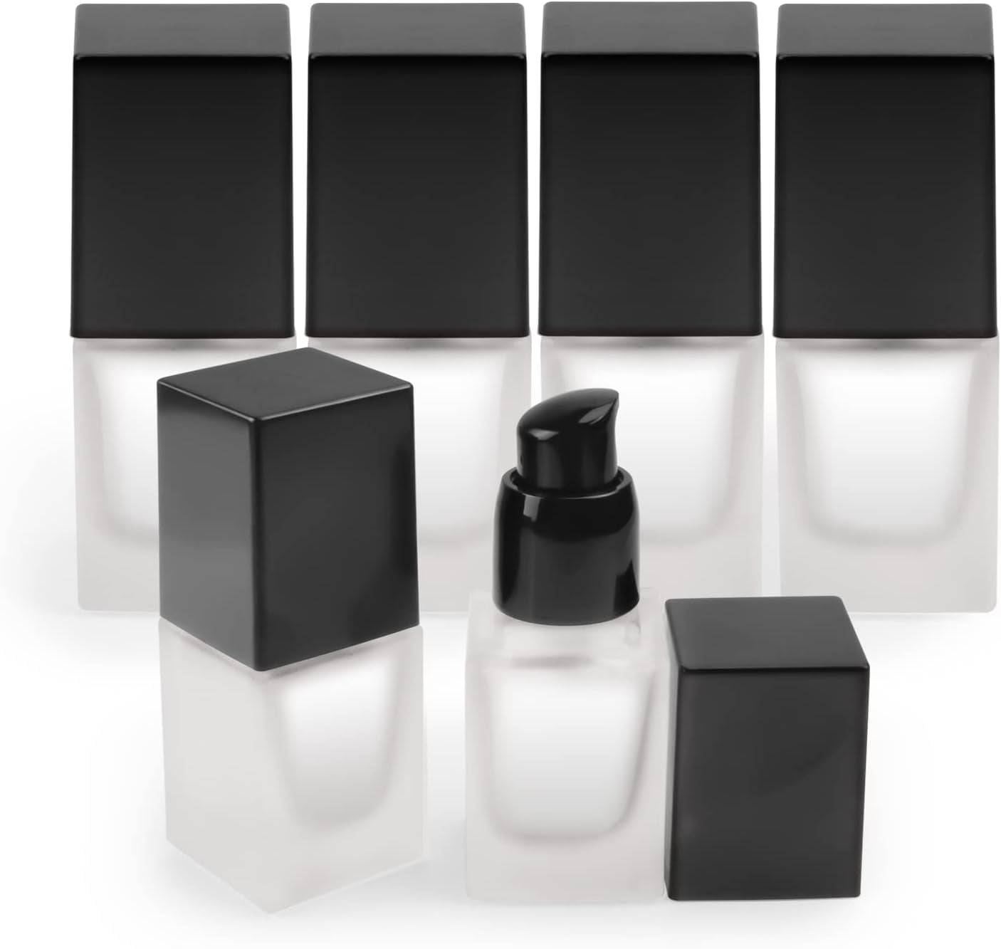 6 Pack 0.5oz Frosted Glass Foundation Bottle Travel Lotion Cream Sample Bottles With Black Pump Head