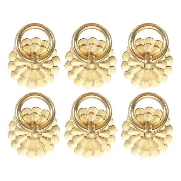6 Pack 0.98" Inch Brass Drawer Pulls and Knobs, Vintage Ring Drawer Pulls with Screws Flower Shape for Cabinet Dresser Closet Cupboard, Gold Tone