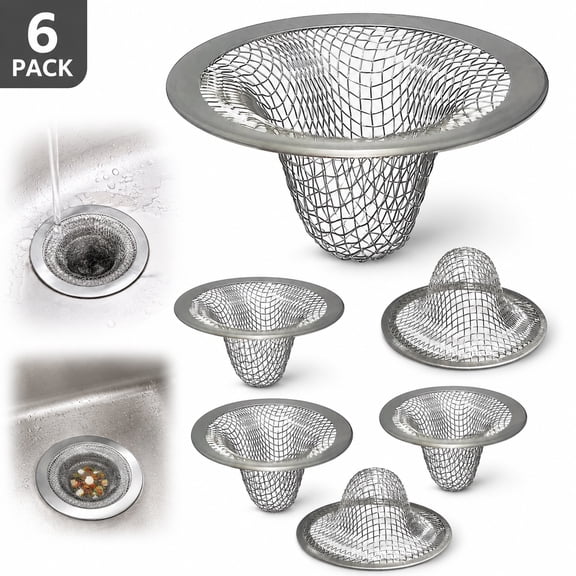 6-Pack 1.0-Inch Stainless Steel Sink Drain Strainers, Universal Hair Catcher & Drain Filter for Bathroom, Laundry, RV, Utility, Pool Sinks - Easy Clean Mesh Drain Cover