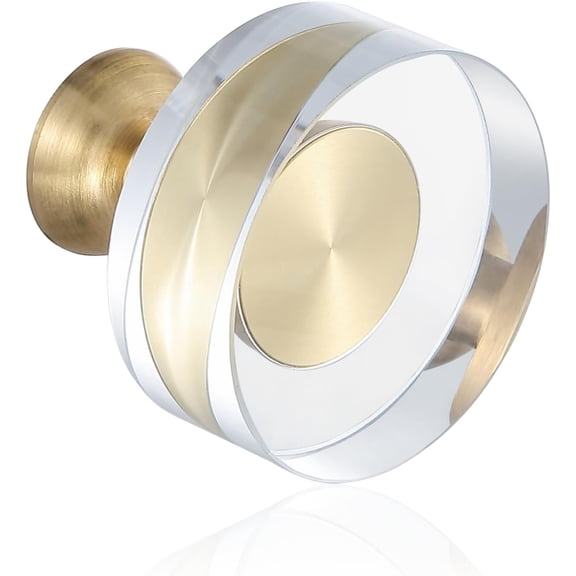 6-Pack 1-1/4-Inch White Cabinet Glass Crystal Brass knobs Brass Drawer Round Knobs Dresser Pulls, Gold Hardware Kitchen Closet knobs for Bifold Doors