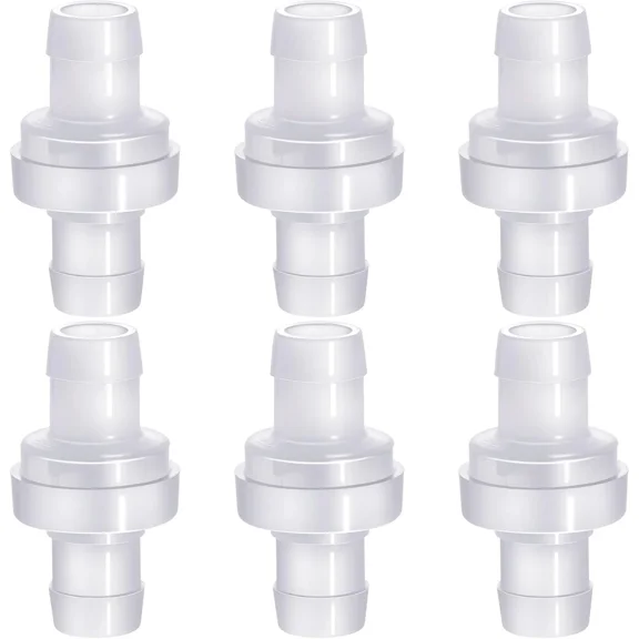 6 Pack 1/2" (12mm) One Way Check Valves Plastic Non Return Ozone Resistance for Fuel Oil Water Air Gas