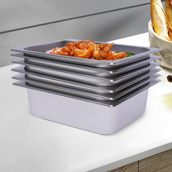 6 Pack 1/2 Size 4" Deep Stainless Steel Steam Table / Hotel Buffet Pans Durable