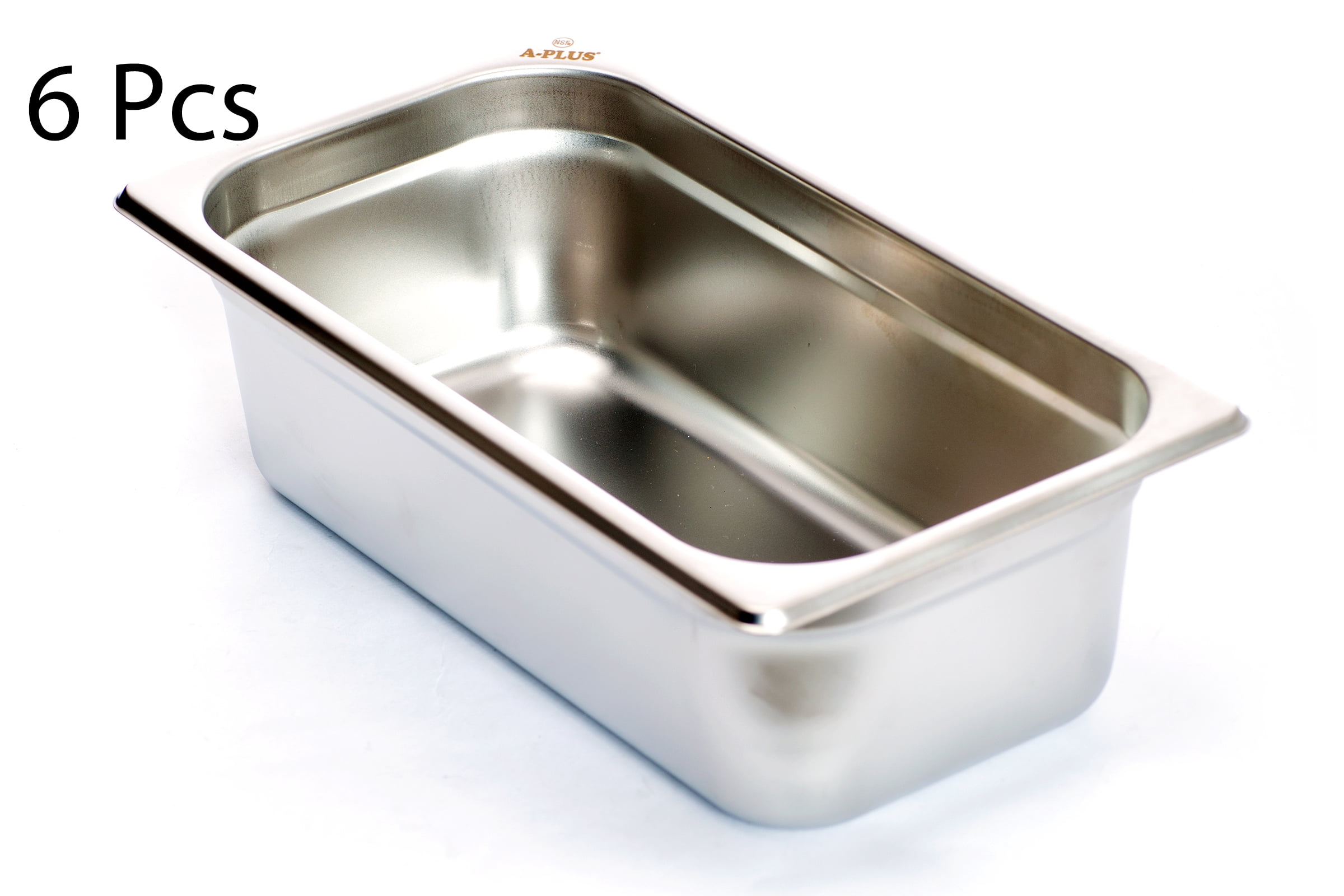 [6 Pack] 1/3 Size 4 inch Anti-Jam 24 Gauge Steam Table Pan NSF ...