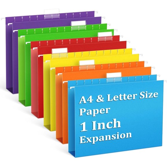 6 Pack 1 Inch Expansion Hanging File Folders Letter Size Hanging Folders with 1/5-Cut Adjustable Tab Extra Capacity Hanging File Folders Ideal School Classroom Office Supplies