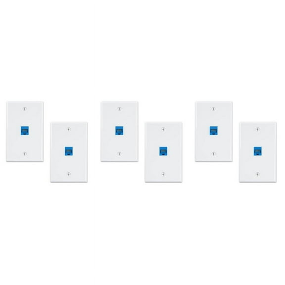 6-Pack 1 Port Ethernet Wall Plate, RJ45 Cat6 Female to Jack Inline Coupler Face Plates, 1-Port