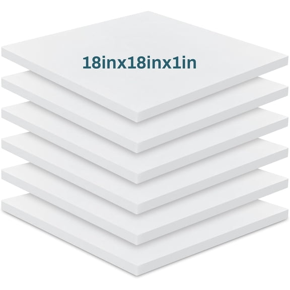 6 Pack 1" X 18" X 18" Upholstery High Density Foam Cushion White Replacement Cushion or Commercial Use Stuffing Craft Foam Couch Chair Padding DIY Projects