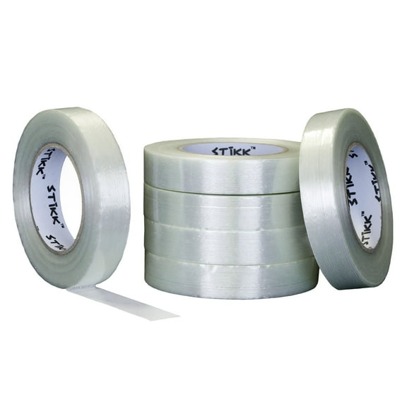 6 Pack 1" inch x 60 Yard (25mm x 55m) 5 Mils Thick STIKK Clear Filament Tape Polyester