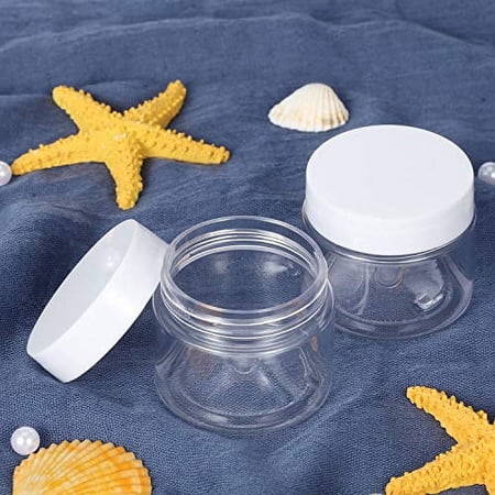 6 Pack 1 oz Plastic Pot Jars Round Clear Leak Proof Plastic Cosmetic Container Jars with White Lids for Travel Storage Make Up, Eye Shadow, Nails, Powder, Paint, Jewelry(1 oz)