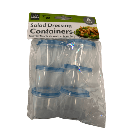 6 Pack 1 oz Salad Dressing Containers Set, Portable, Airtight, Transparent Plastic Containers with Assorted Color Snap Lids, Capacity for Dips, Dressings, Perfect for On the Go, Blue, Clear