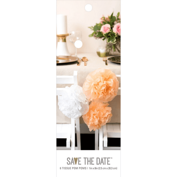 6 Pack 1 in x 8 in Tissue Pom Pom Set, Add Whimsy, Charm to Parties, Weddings, Events with Easy to Assemble Décor for DIY Enthusiasts, Event Planners, Memorable Celebrations, Pink, White