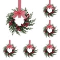 thumbnail image 1 of 6 Pack 10.23 Inch Christmas Mini Wreaths with Red Berries & Ribbon Bows, Artificial Greenery for Cabinet, Window, Wall, Mantel, Door & Entryway Decor, 1 of 4