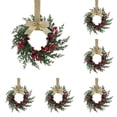 thumbnail image 1 of 6 Pack 10.23 Inch Farmhouse Christmas Wreaths, Artificial Pine Mini Wreaths with Red Berries & Ribbon Bows for Mantel, Cabinet, Window, Door & Wall Decor, 1 of 4