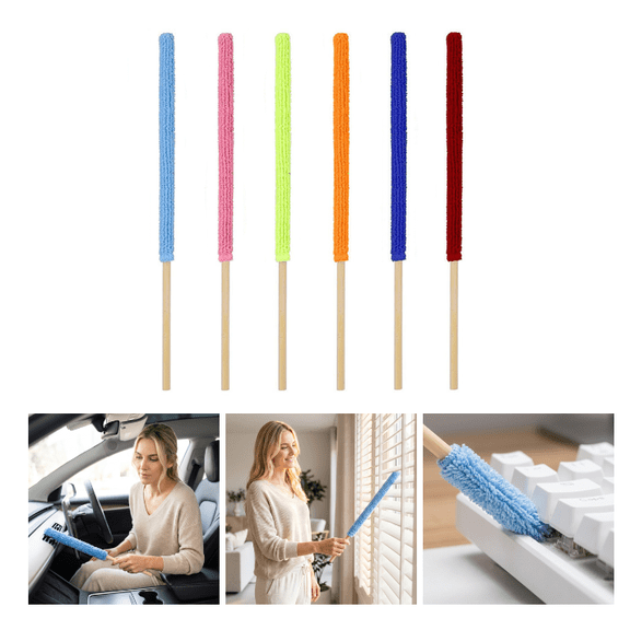 6-Pack 10.24" Microfiber Detail Duster Sticks, Reusable Mini Gap Dust Cleaner Crevice Tool, Fan Blade Brush for Car Air Vents, Window Blinds & Small Spaces