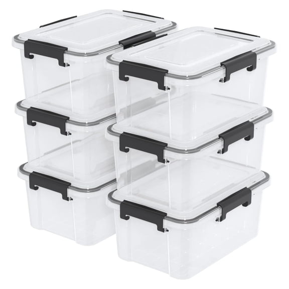 6-Pack 10.5 Quart Plastic Storage Bin Tote Organizing Container, Stackable Box with Seal and Secure Latching Buckles, Clear