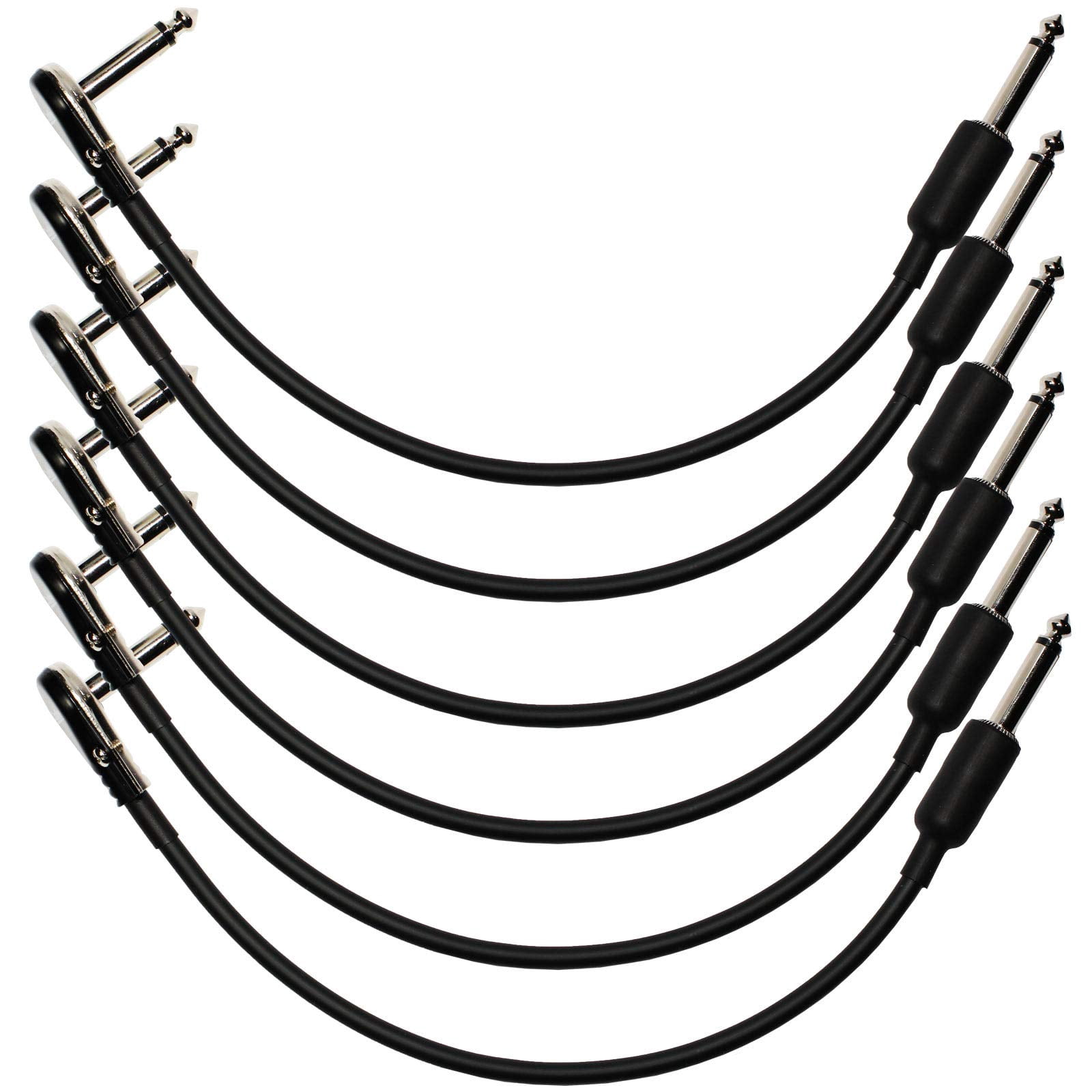 6-Pack 10" Castline Silver Mogami 2319 Guitar Pedal Board Effects Switcher Patch Cable 1/4 TS Low Profile and Short Barrel Connectors