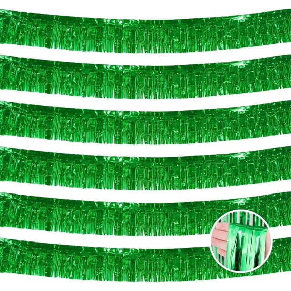 6 Pack 10 Feet Metallic Foil Fringe Garland Tinsel Streamers, Boriyuan Wall Hanging Fringe Backdrop Banner for Parade Floats, Wedding, Birthday, Christmas, New Year Party Decorations (Green)