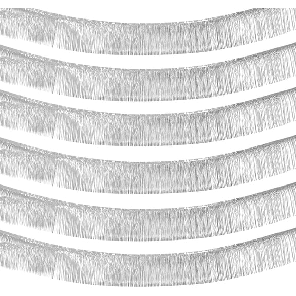 6 Pack 10 Feet Metallic Foil Fringe Garland Tinsel Streamers, Boriyuan Wall Hanging Fringe Backdrop Banner for Parade Floats, Wedding, Birthday, Christmas, New Year Party Decorations (Silver)
