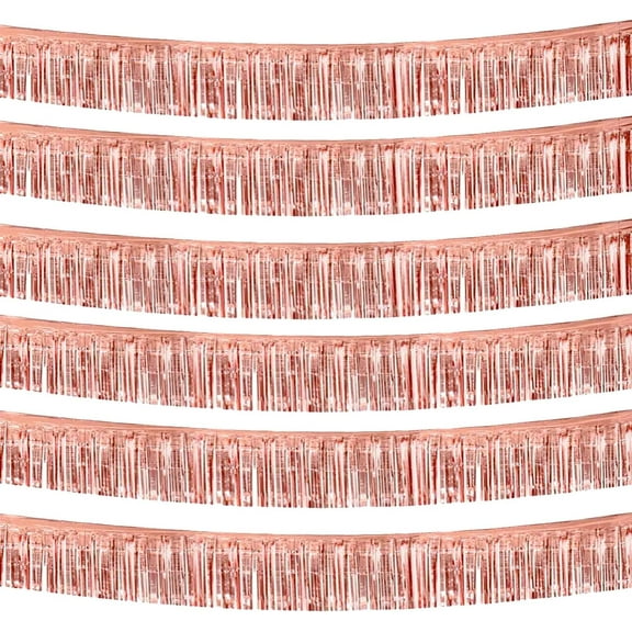 6 Pack 10 Feet Rose Gold Foil Fringe Garland Metallic Tinsel Streamers Banner Wall Hanging Curtain Backdrop Banner for Parade Floats, Thanksgiving, Christmas, Birthday, Halloween Party Decorations