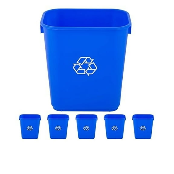 6 Pack! 10 Gallon Blue Rectangular Wastebasket Restaurant Trash can Trash can Office Plastic Trash can Bathroom Garbage bin Rectangular Trash cans for Kitchen Janitorial Trash can