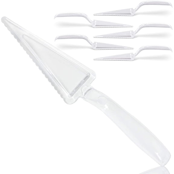 6 Pack 10 Inch Plastic Pie Server - Clear Disposable Cake Servers & Cutter Utensil, Heavy Duty Spatula for Serving Platter, Cutting Dessert, Pizza Pastry Slicer, Kitchen Knife