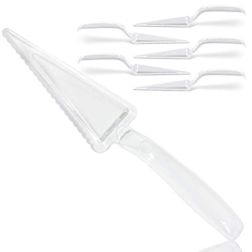 Fit Meal Prep 6 Pack 10 Inch Plastic Pie Server - Clear Disposable Cake Servers & Cutter Utensil, Heavy Duty Spatula for Serving Platter, Cutting Dessert, Pizza Pastry Slicer, Kitchen Knife