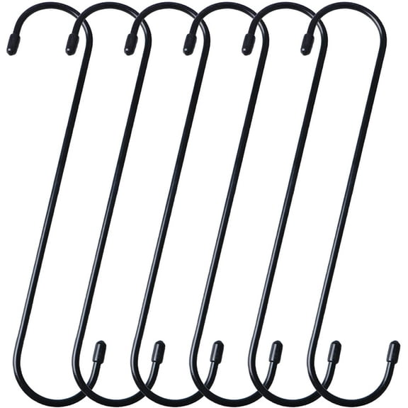 6 Pack 10 inch Extra Long S Hooks Hanging Basket Hooks Heavy Duty S Hooks Extension Hooks for Hanging Plant, Hooks for Closet, Flower, Basket, Garden, Patio, Bird Feeder Hooks (Black)