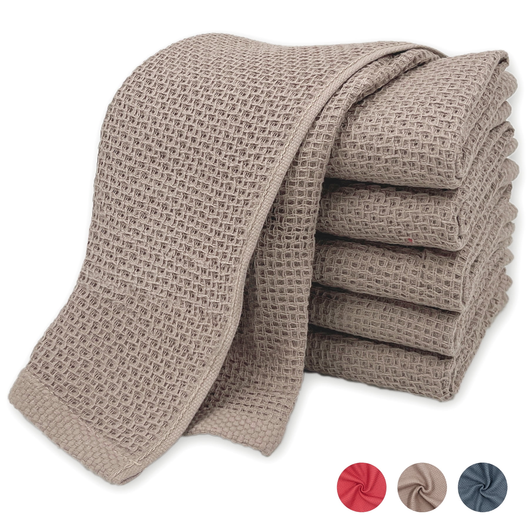 6 Pack 100 Cotton Dish Towels, Waffle Weave Dish Cloths for Washing