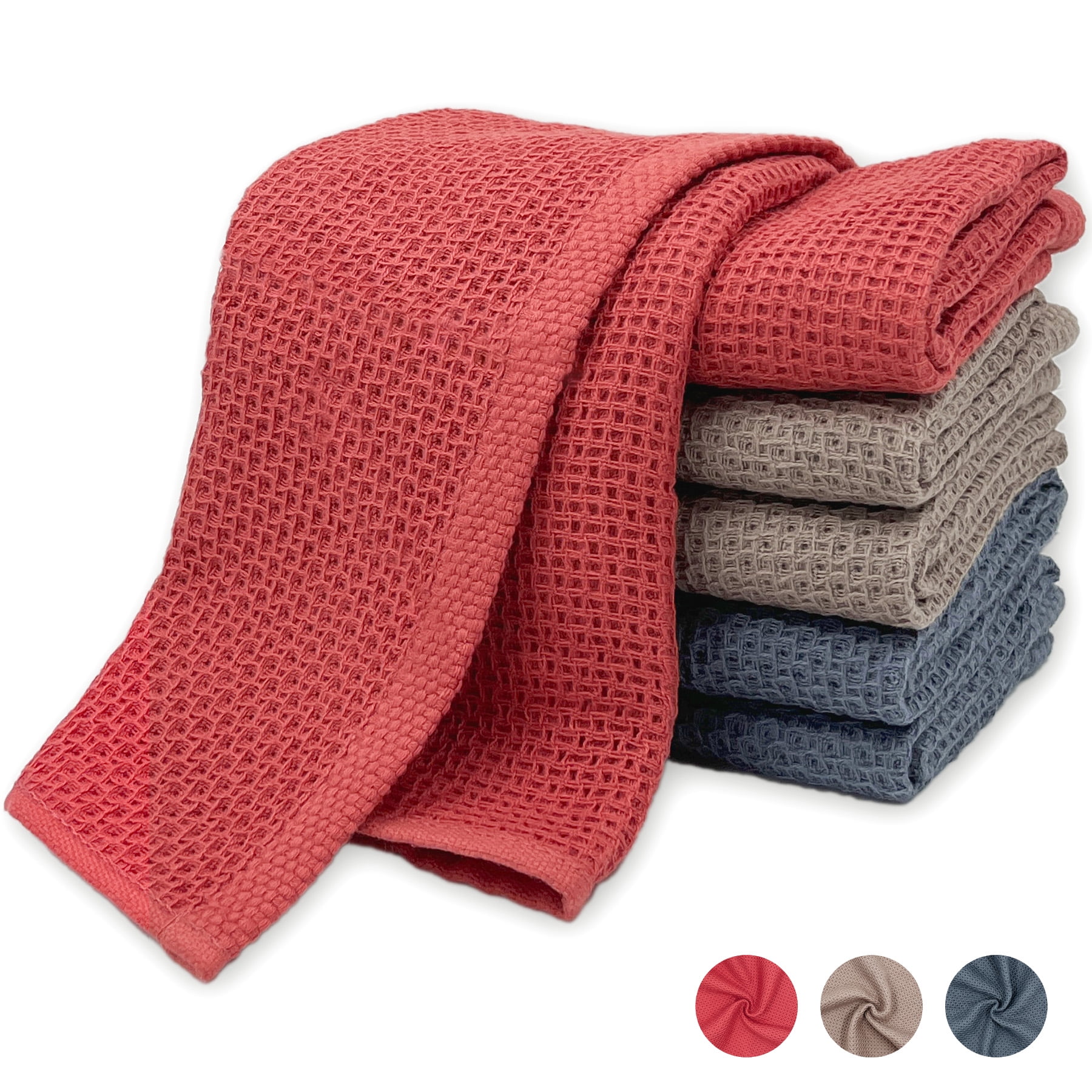 6 Pack 100 Cotton Waffle Weave Dish Cloths, Quick Drying, 12x12 Inches