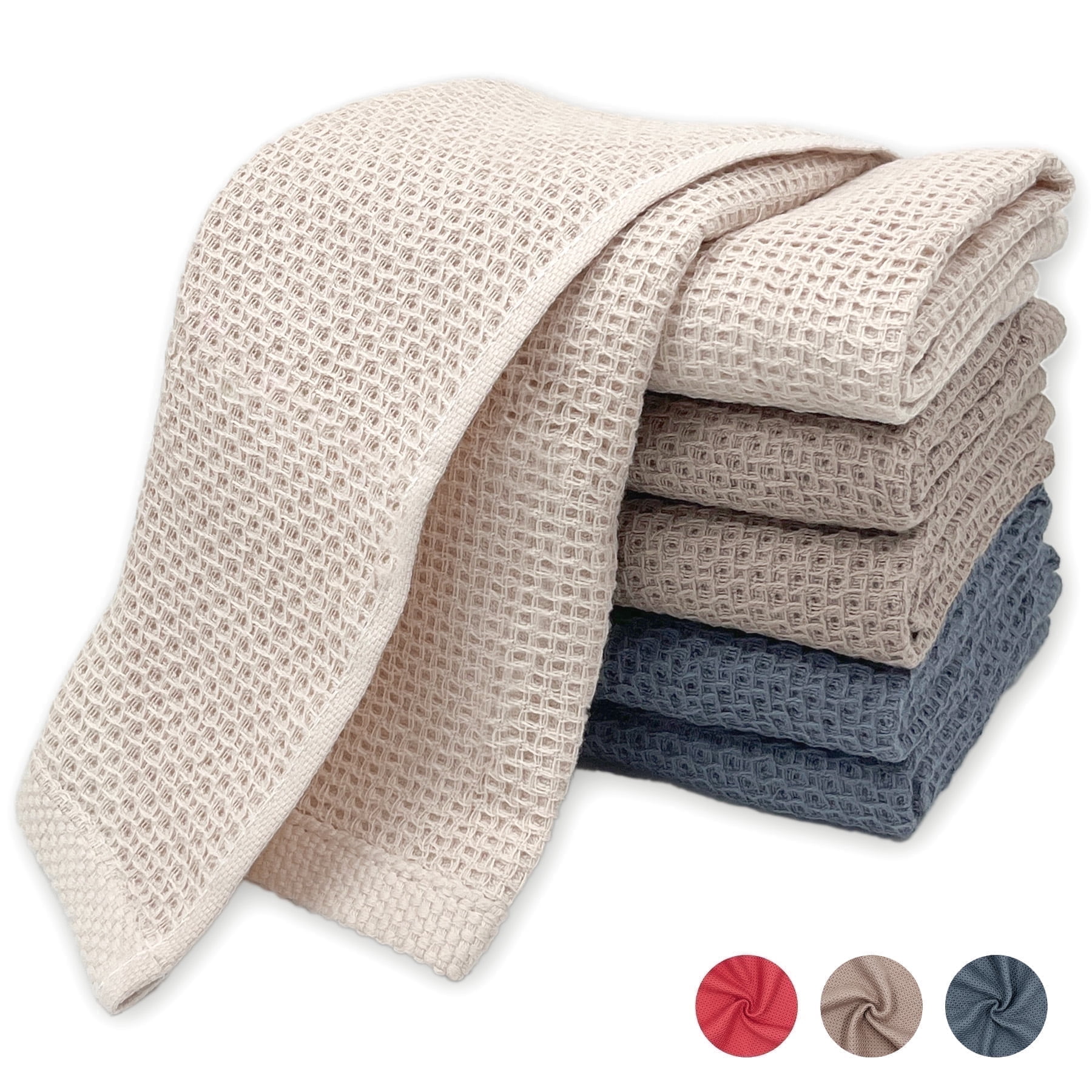 Homieway 6 Pack 100% Cotton Dish Towels, Waffle Weave Dish Cloths for Washing Dishes, Quick Drying Kitchen Dish Towels Rags, 12x12 Inches, Mixed Color