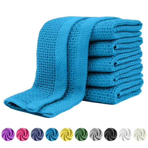 6 Pack 100% Cotton Kitchen Dish Cloths, Waffle Weave Dish Cloths for Washing Dishes, Quick Drying Kitchen Dish Towels Rags, 12x12 Inches, Teal