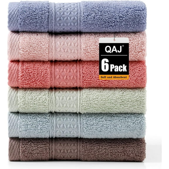 6 Pack 100% Cotton Washcloths Set, Highly Absorbent and Soft Feel Fingertip Towels, 13 x 13 in Quick Dry Face Cloths