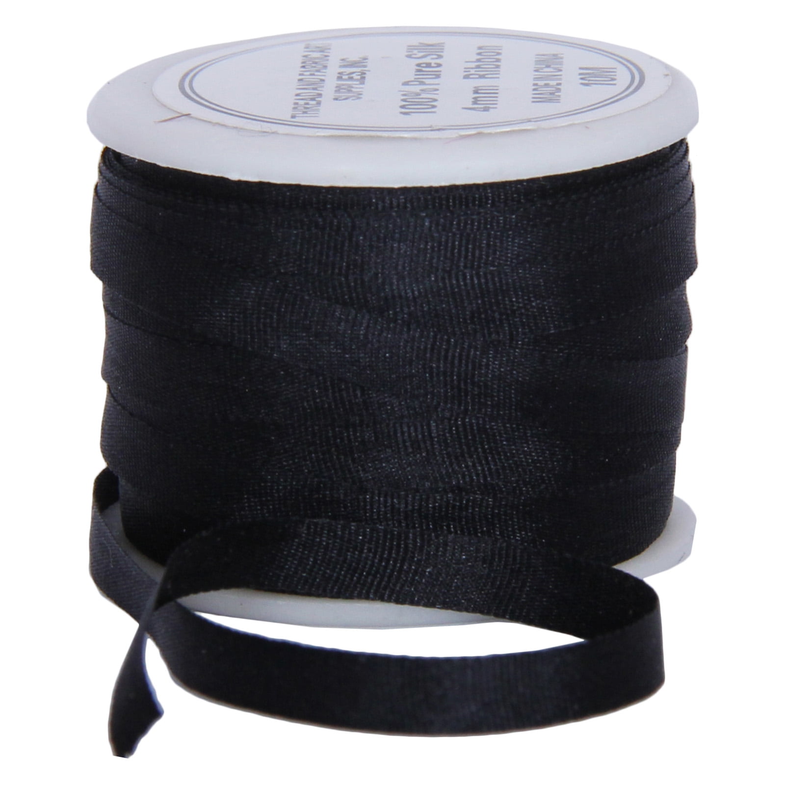 6 Pack 100% Pure Silk Ribbon by Threadart - 4mm Black - No. 002 - 3 Sizes - 50 Colors Available