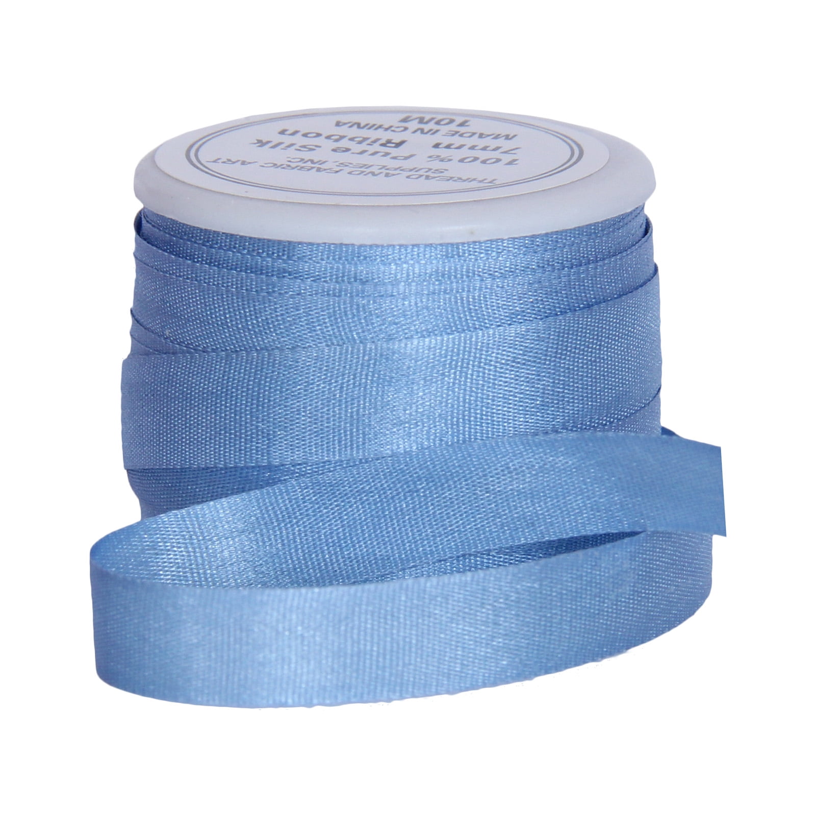 6 Pack 100% Pure Silk Ribbon by Threadart - 7mm Med Blue - No. 585 - 3 Sizes - 50 Colors Available