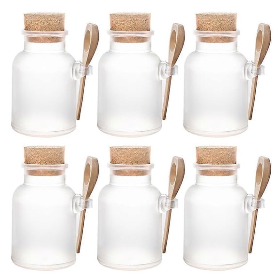 6 Pack 100ml Matte Plastic Bath Salt Bottle Jar Empty Kitchen Storage Containers Jars with Cork and Spoon 1PC Label for Spices Salt Body Care