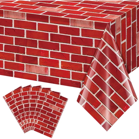 6 Pack 108x54 inch Red Brick Tablecloth,Brick Wrapping Wallpaper Backdrop Disposable Plastic Rectangular Table Covers Background for School Home Birthday Holiday Halloween Christmas Decorations
