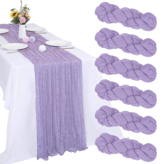 6 Pack 10FT Lavender Purple Cheesecloth Table Runner 120 Inch Gauze Rustic Boho Summer Cheese Cloth Table Runner Sheer Fabric Decorations for Holiday Party Wedding Banquet Bridal Baby Shower Décor