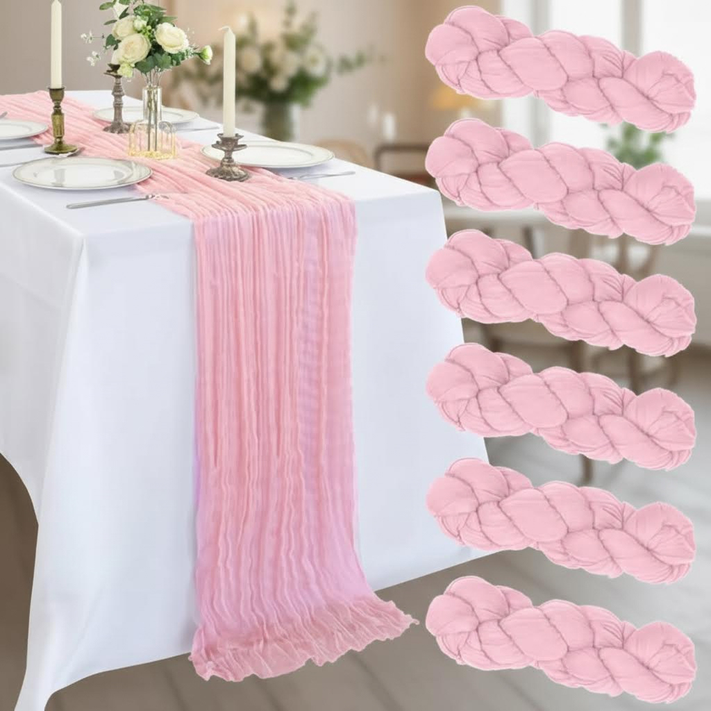 6 Pack 10FT Long Pink Cheesecloth Table Runner, 120 Inch Sheer Gauze ...