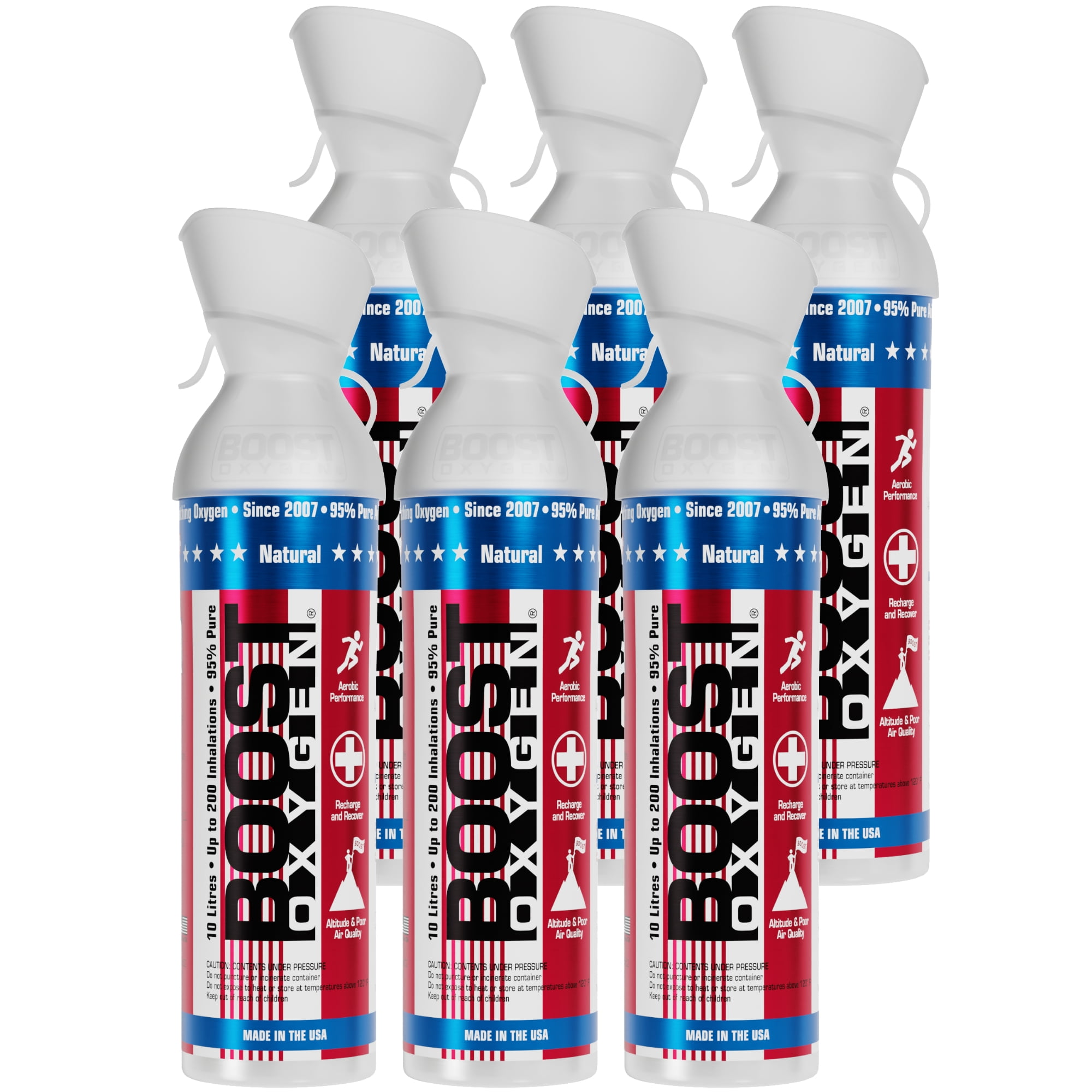 6 Pack 10L Boost Oxygen Stars/Stripes Pure Canned Oxygen Canister, Natural