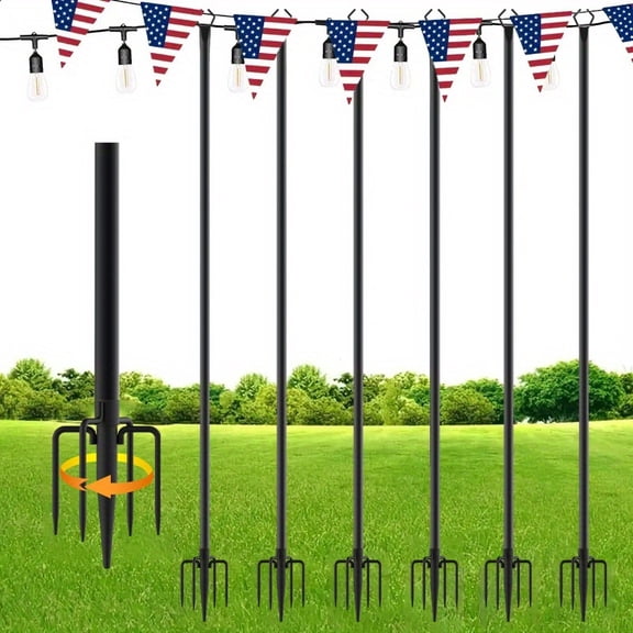 6 Pack 10ft String Light Poles, Metal with Fork Lights Poles for Outdoor String Light, Rustproof Heavy Duty for Outside Garden, Patio, Wedding, Backyard, Deck, Party