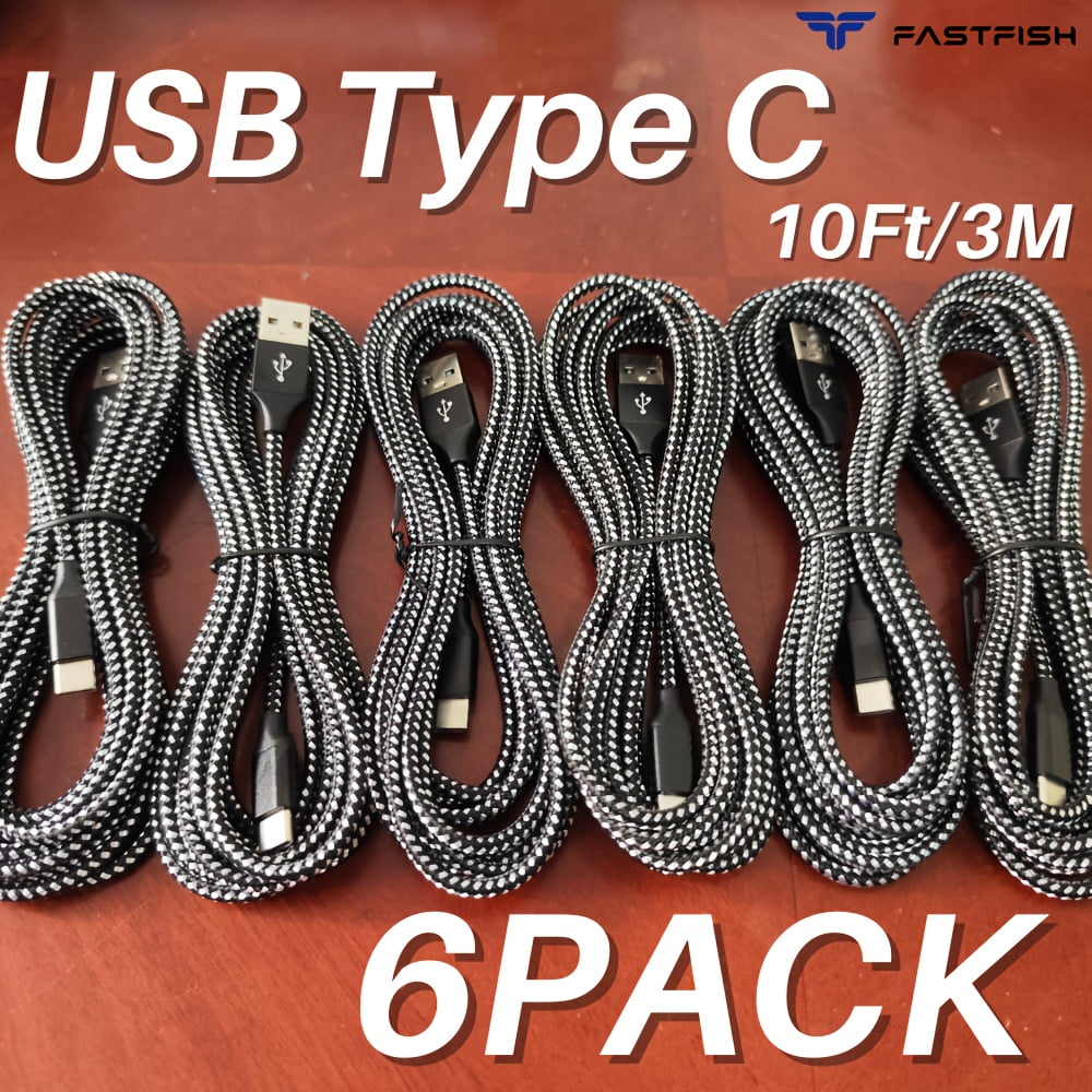 6-Pack 10ft USB-C Fast Charging Cables for Android & for - High-Speed ...