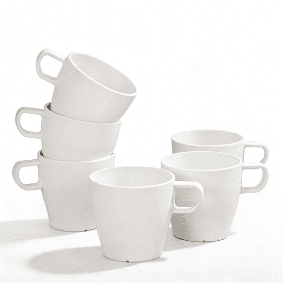 6-Pack 10oz Unbreakable Coffee Mugs, Microwave Safe Premium Drinkware (Up to 320℉), Lightweight Shatterproof White Cups for Keurig, Kids, RV & Camping, BPA-Free