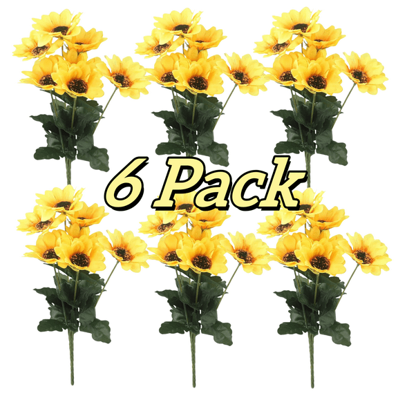 6 Pack 11.4" Artificial Flowers Clearance Heads Artificial Sunflower Bouquet, Silk Sunflower Wedding Flower, Home Decoration Wedding Decor