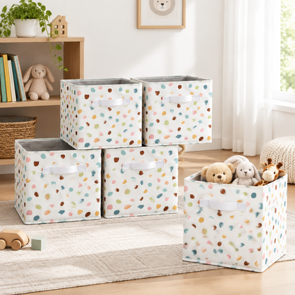 6 Pack 11 Inch Foldable Polka Dot Fabric Storage Cubes With Handles For Home Classroom Organization