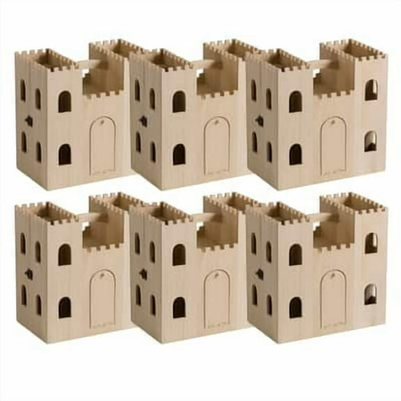 12.5" Unfinished Wooden Play Castle by Make Market - Ready-To-Decorate Wood Castle for Parties - Birthdays - and School Projects - Bulk 6 Pack